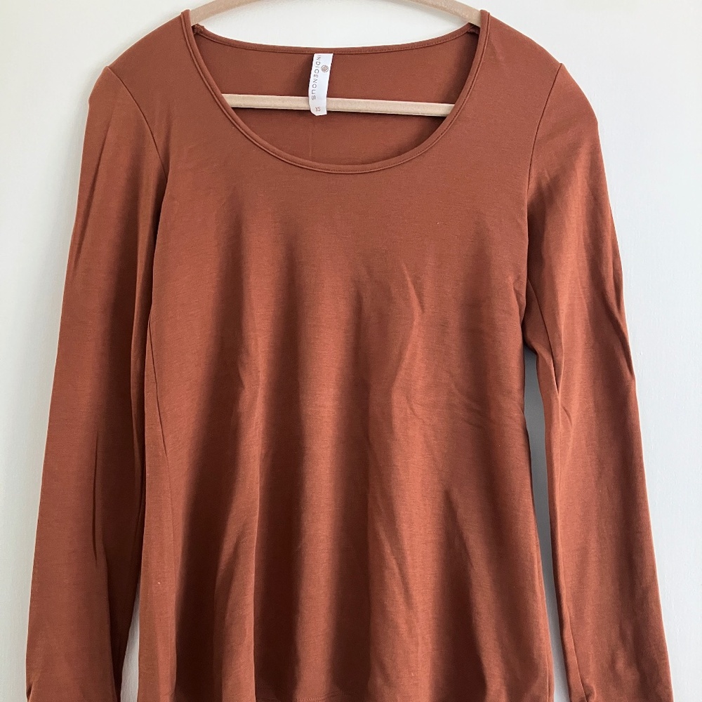Novica Indigenous 100% organic cotton cinnamon brown flared scoop neck tunic XS